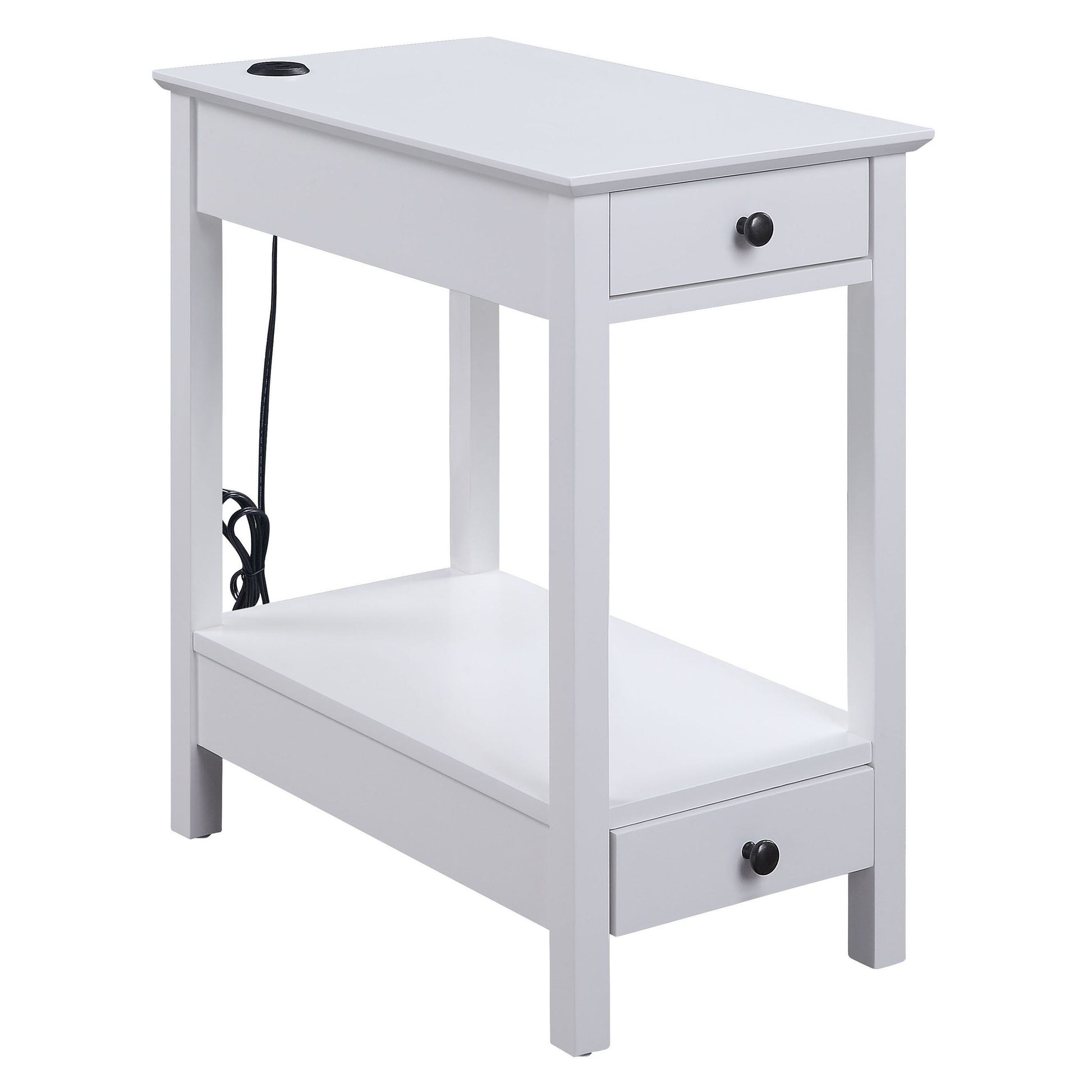 White Storage Accent Table With Usb White White Primary Living Space Modern Drawers Rectangular Wood