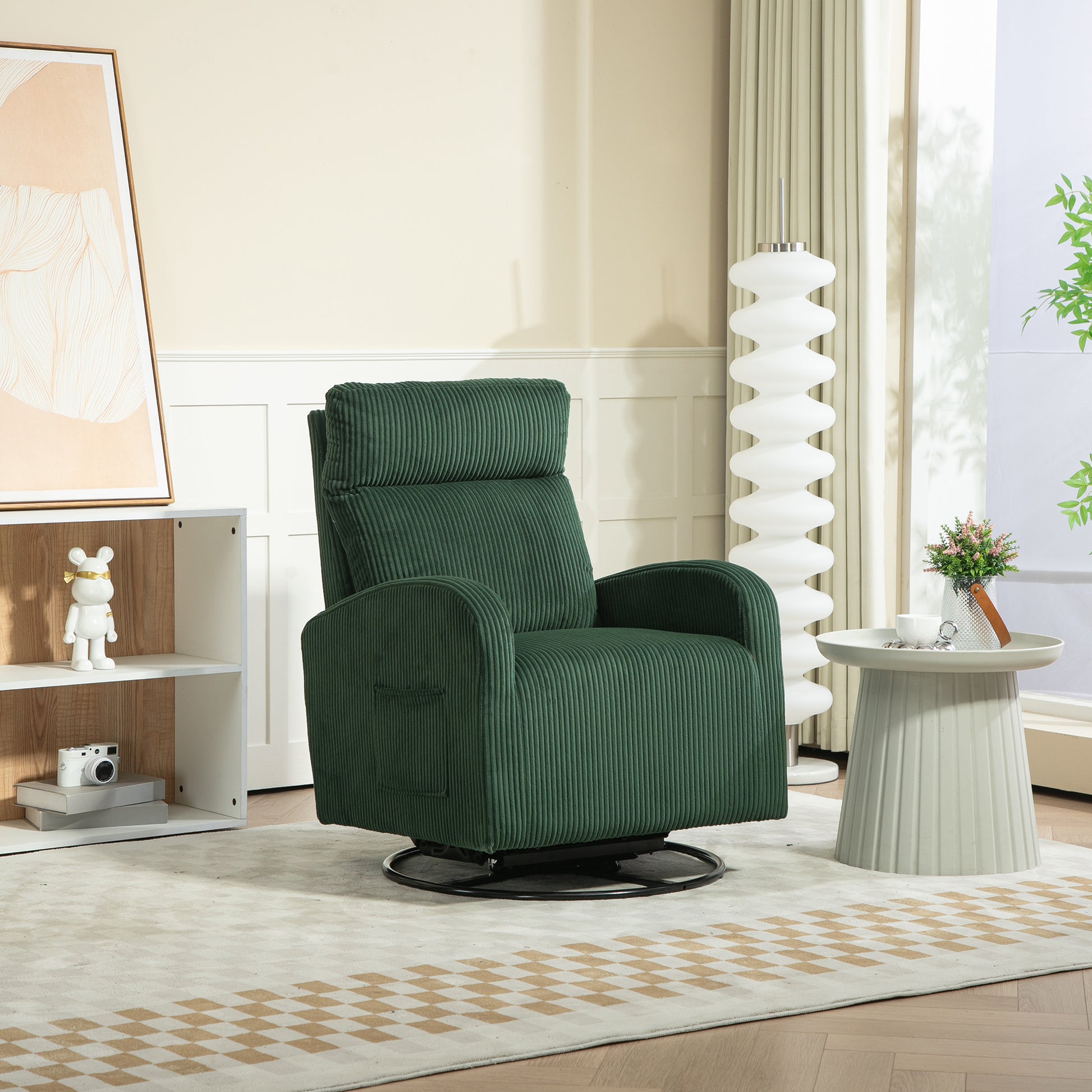 Jiada Upholstered Swivel Glider.Flannel Fabric.Rocking Chair For Nursery In Dark Green.Modern Style One Left Bag Dark Green Primary Living Space Foam Fabric Metal