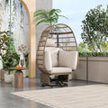 Outdoor Swivel Chair With Cushions, Rattan Egg Patio Chair With Rocking Function For Balcony, Poolside And Garden Natural Wicker Beige Cushion Natural Beige Wicker