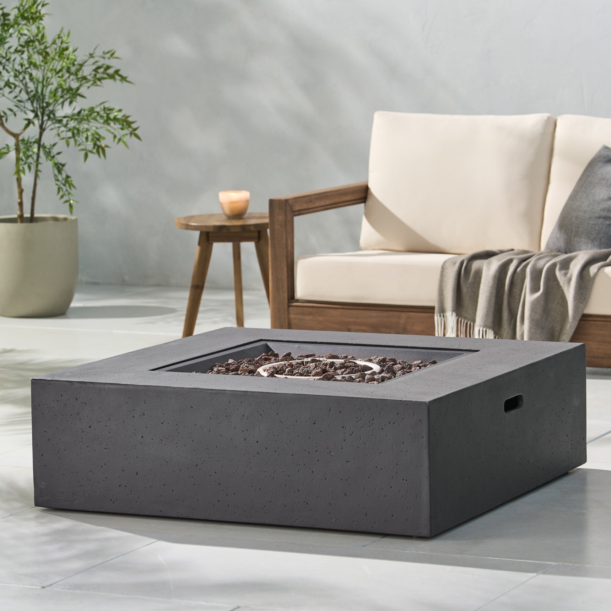 50000 Btu Square Mgo Fire Table Tank Outside Tank Cover Not Included Dark Grey Magnesium Oxide