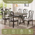 Retro 7 Piece Trestle Dining Table Set With Upholstered Dining Chairs, Smooth Dining Backs For Dining Room, Living Room, Kitchen, Gray Upholstered Chair Wood Gray Seats 6 Wood Dining Room Solid Wood Rubberwood Trestle Rectangular Foam Dining Table With