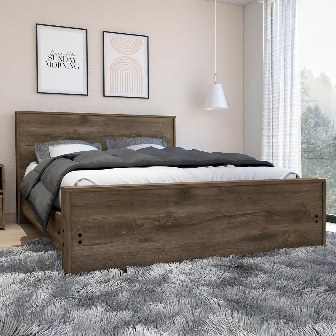 Galanto Full Size Platform Bed Base With Headboard Dark Brown Box Spring Not Required Full Xl Dark Brown Composite Brown Bedroom Modern Bed Frame Particle Board Particle Board
