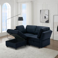 Space Saving Small Sectional Sofa With Ottoman, 2 Seater Sofa With 1 Ottoman, All Seats And Ottomans With Storage Function Blue Blue Polyester 2 Seat