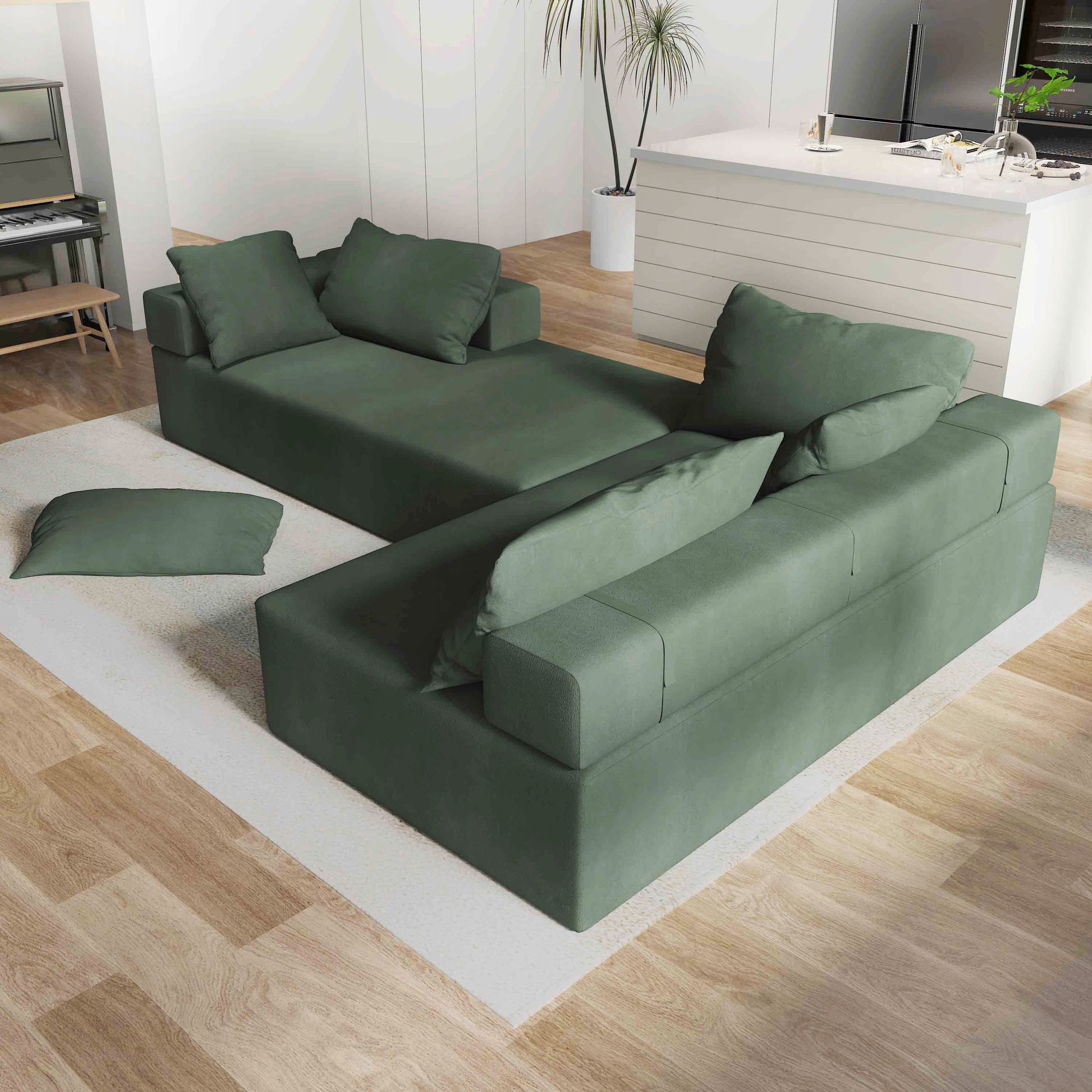 Modern Upholstered Sectional Sofa Couch Set,Modular 108" L Shaped Sectional Living Room Sofa Set With 6 Pillows,Free Combination Sofa Couch For Living Room,Bedroom Green Foam Chenille 3 Seat