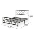 King Size Classical Metal Bed Frame With Circular Design Headboard And Footboard, Under Bed Space, Black King Black Iron