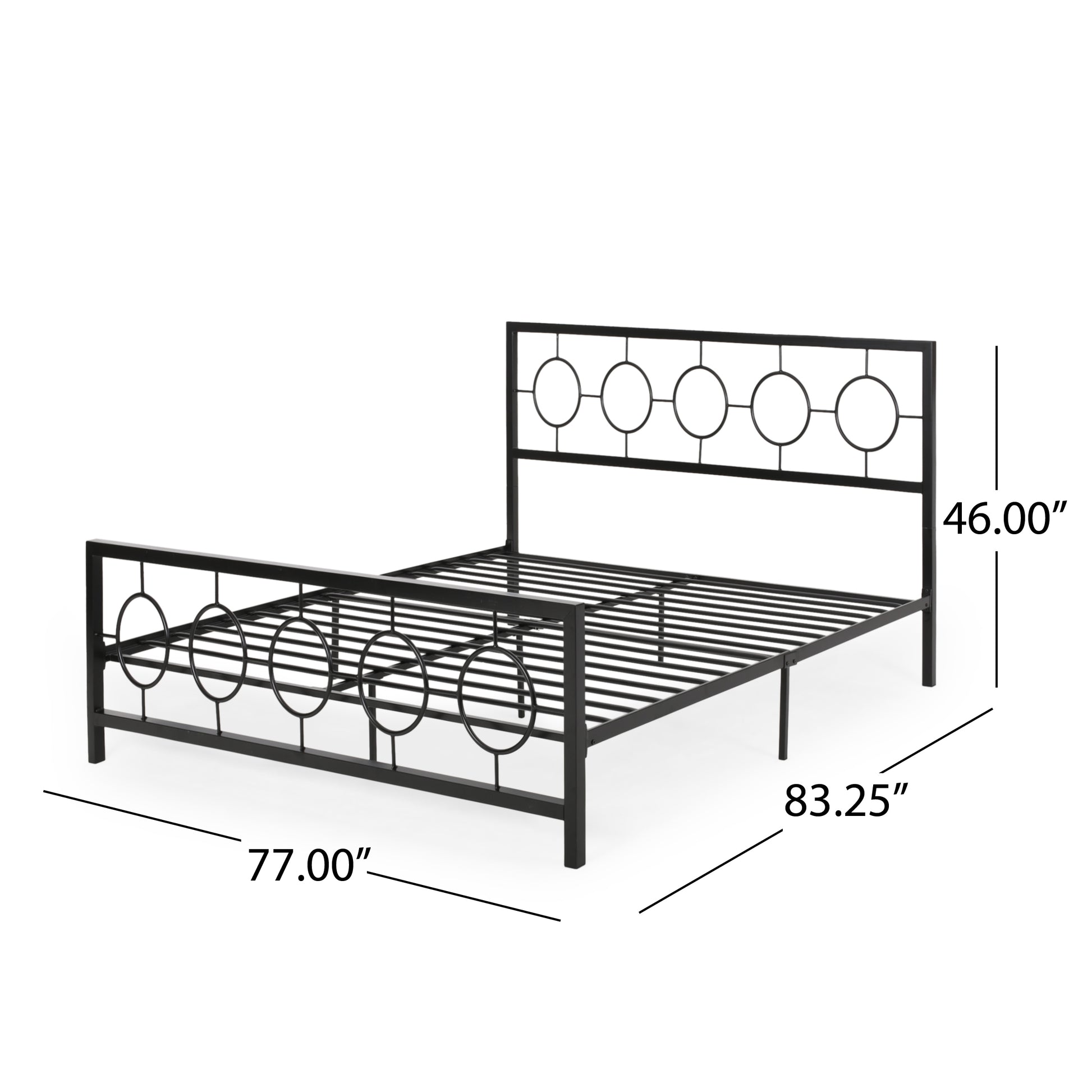 King Size Classical Metal Bed Frame With Circular Design Headboard And Footboard, Under Bed Space, Black King Black Iron