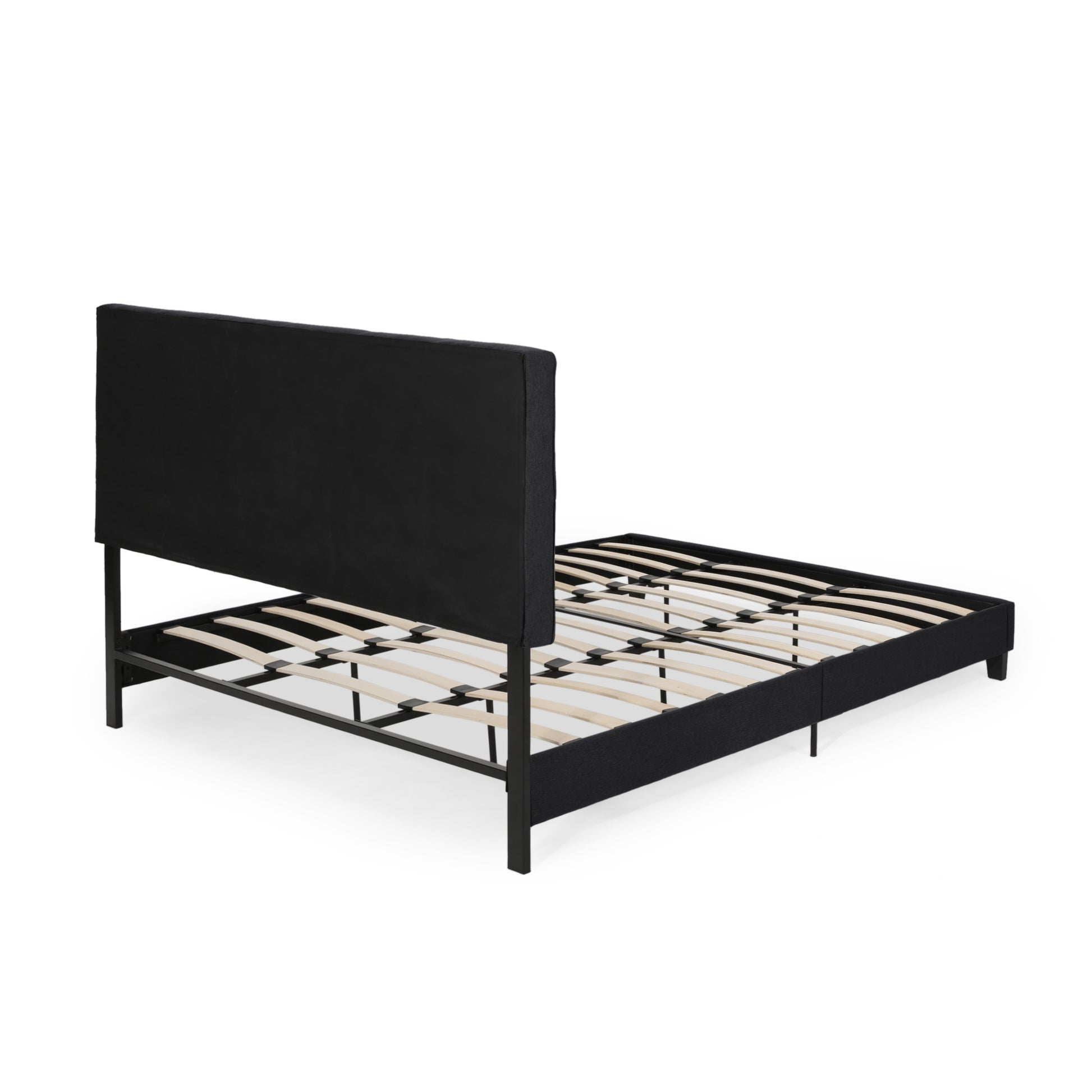 King Size Upholstered Platform Bed Frame With Contemporary Tufted Waffle Stitching, Easy Assembly, Black King Black Fabric