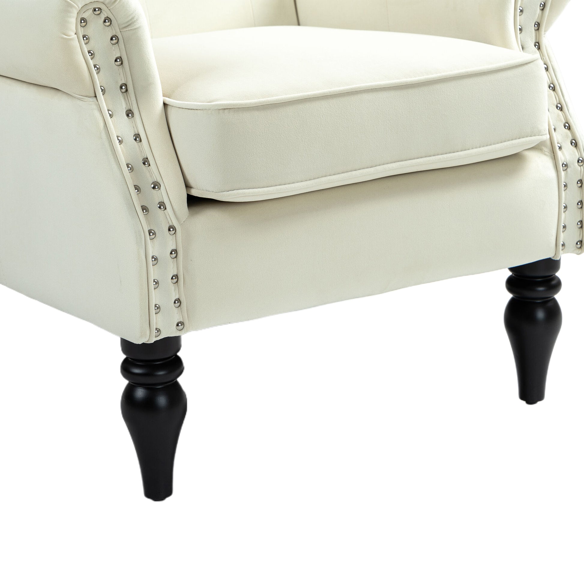 Coolmore Wood Frame Armchair, Modern Accent Chair Lounge Chair With Sturdy Wood Legs For Living Room Bedroom Beige Beige Primary Living Space Foam Velvet