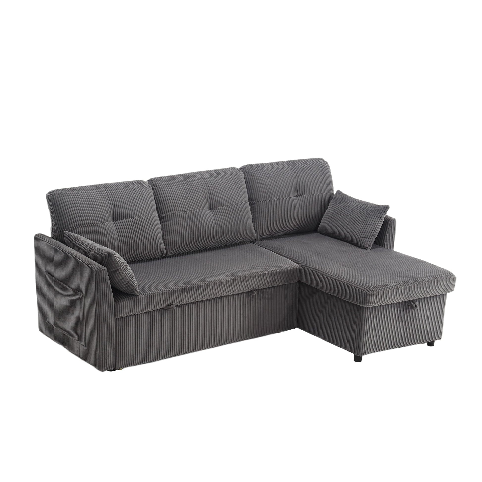 United We Win Furniture, Modular L Shaped Sofa, Modular Long Sofa With Reversible Chaise Lounge, Sofa Bed, Sleeper Sofa, Modular Sofa Combination With Storage Seats. Dark Grey Velvet 4 Seat