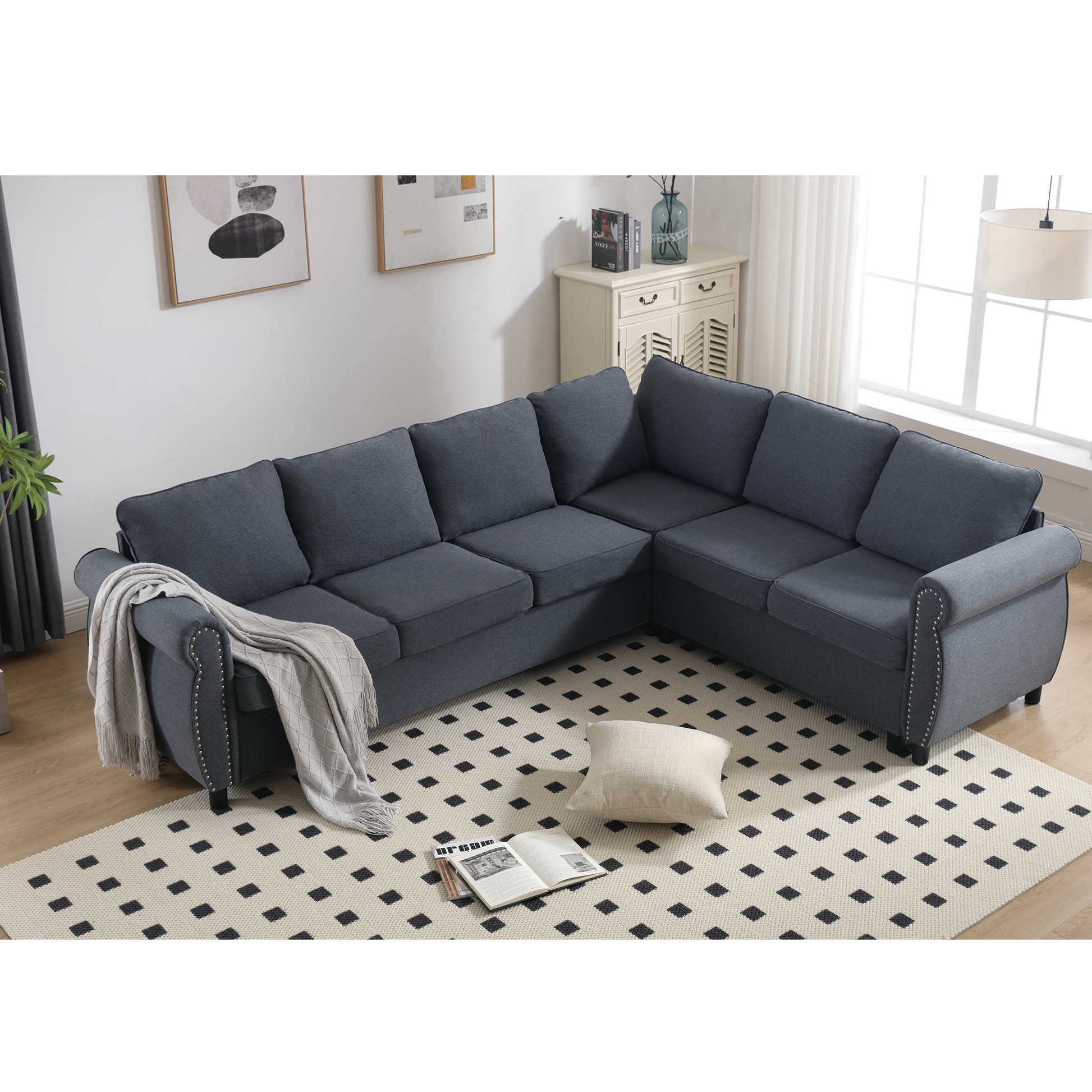 Arrived Sleeper Sofa, 2 In 1 Pull Out Couch Bed,6 Seater Sofa Bed, L Shaped Sleeper Sectional Sofa Couch,Riveted Sofa,104'' Large Combined Sofa Bed In Living Room, Dark Gray Gray Polyester Wood Primary Living Space Medium Soft Cushion Back Modern