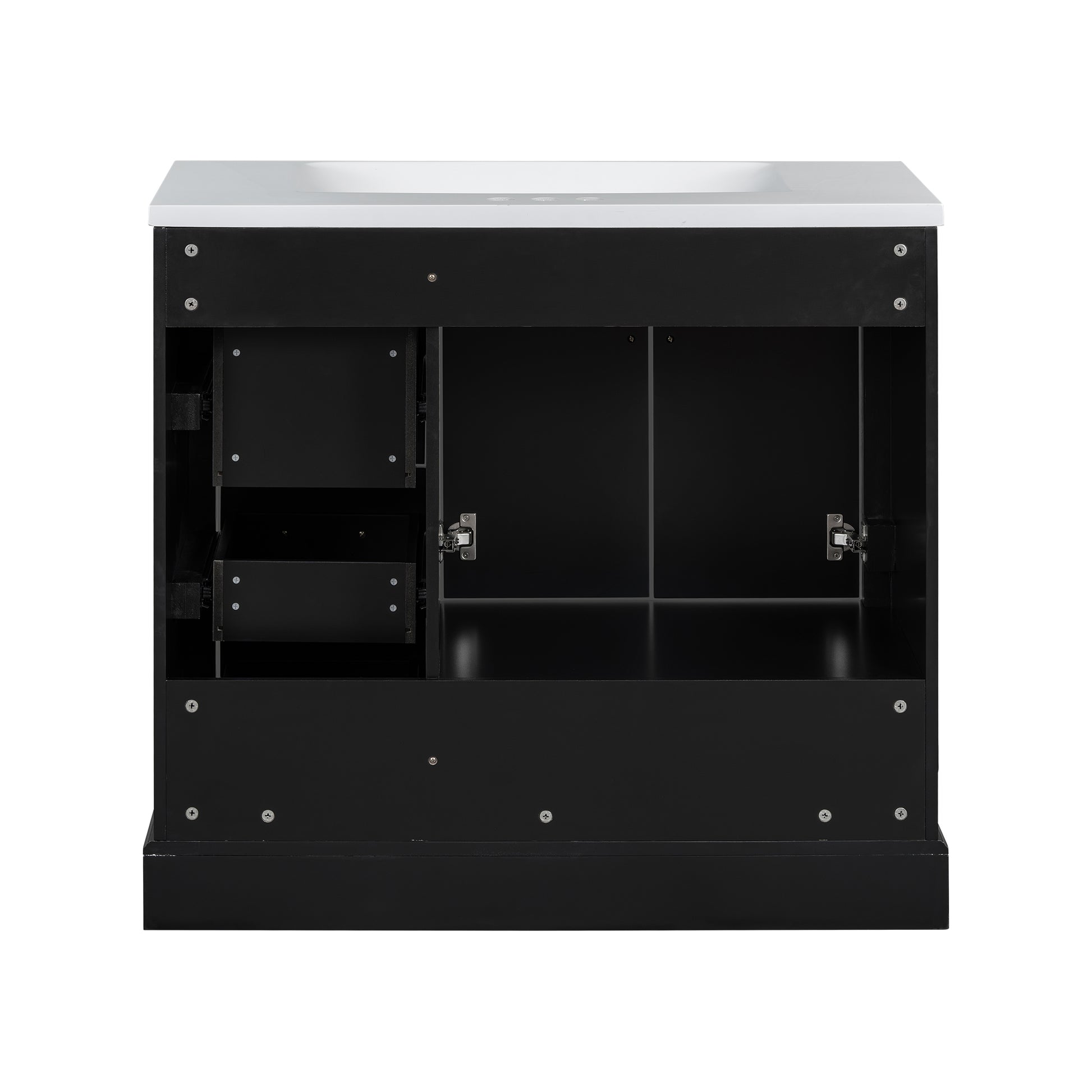 36 Inch Traditional Bathroom Vanity With Resin Sink Combo Set, Black Bathroom Cabinet With Two Doors And Four Drawers Black Bathroom Solid Wood Mdf Resin