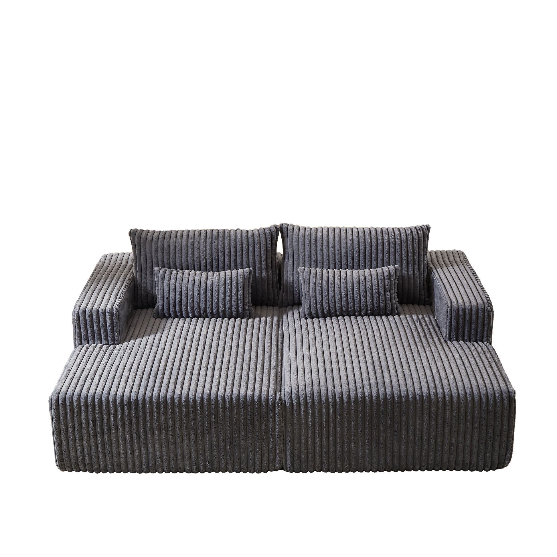 87" Oversized Sectional Lounge Chaise ,No Assembly Required,Cloud Plush Loveseat With Reclining Sofa Bed,Fluffy Modern Sleeper Chair For Indoor Living Room Bedroom Grey Corduroy 2 Seat