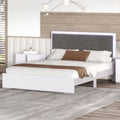 Queen Size Upholstered Bed With Led Light,Modern Platform Bed With With Velvet Headboard,White Queen White Mdf