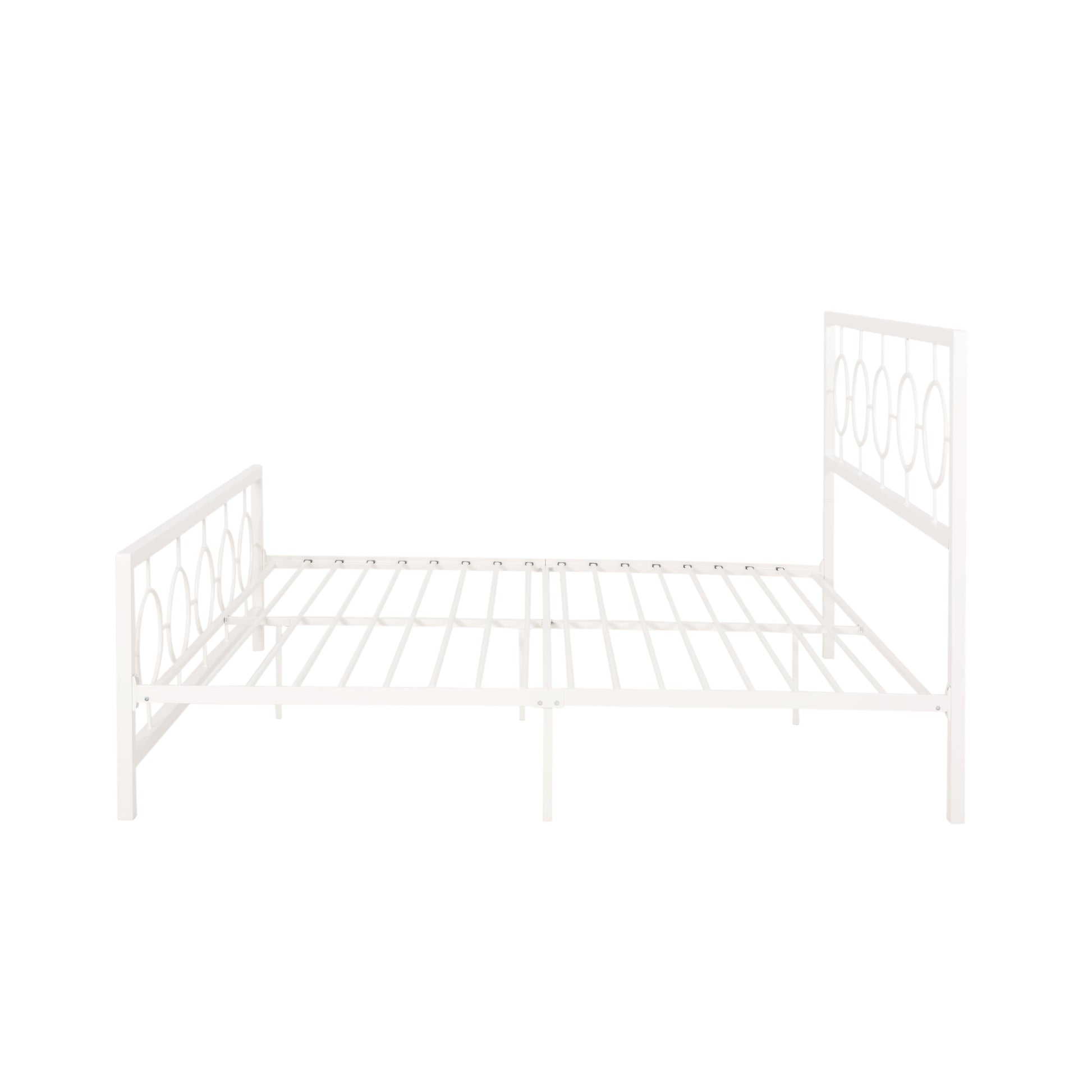 King Size Classical Metal Bed Frame With Circular Design Headboard And Footboard, Under Bed Space, White King White Iron