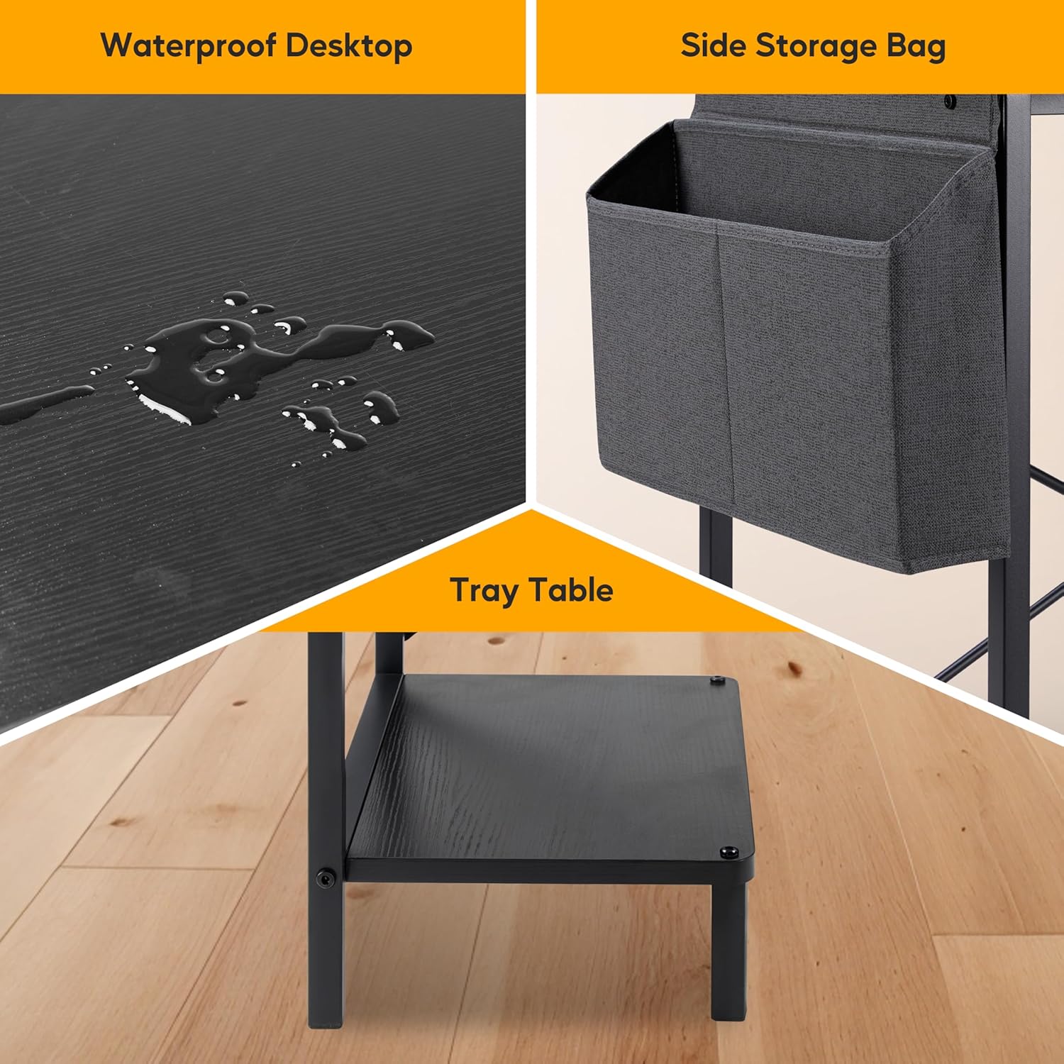 L Shaped Desk Gaming Computer 50 Inch Reversible Corner Table Pc For Writing Study Student With Wood Tabletop Metal Frame Cpu Stand Side Bag For Home Office Small Place, Black Black Wood