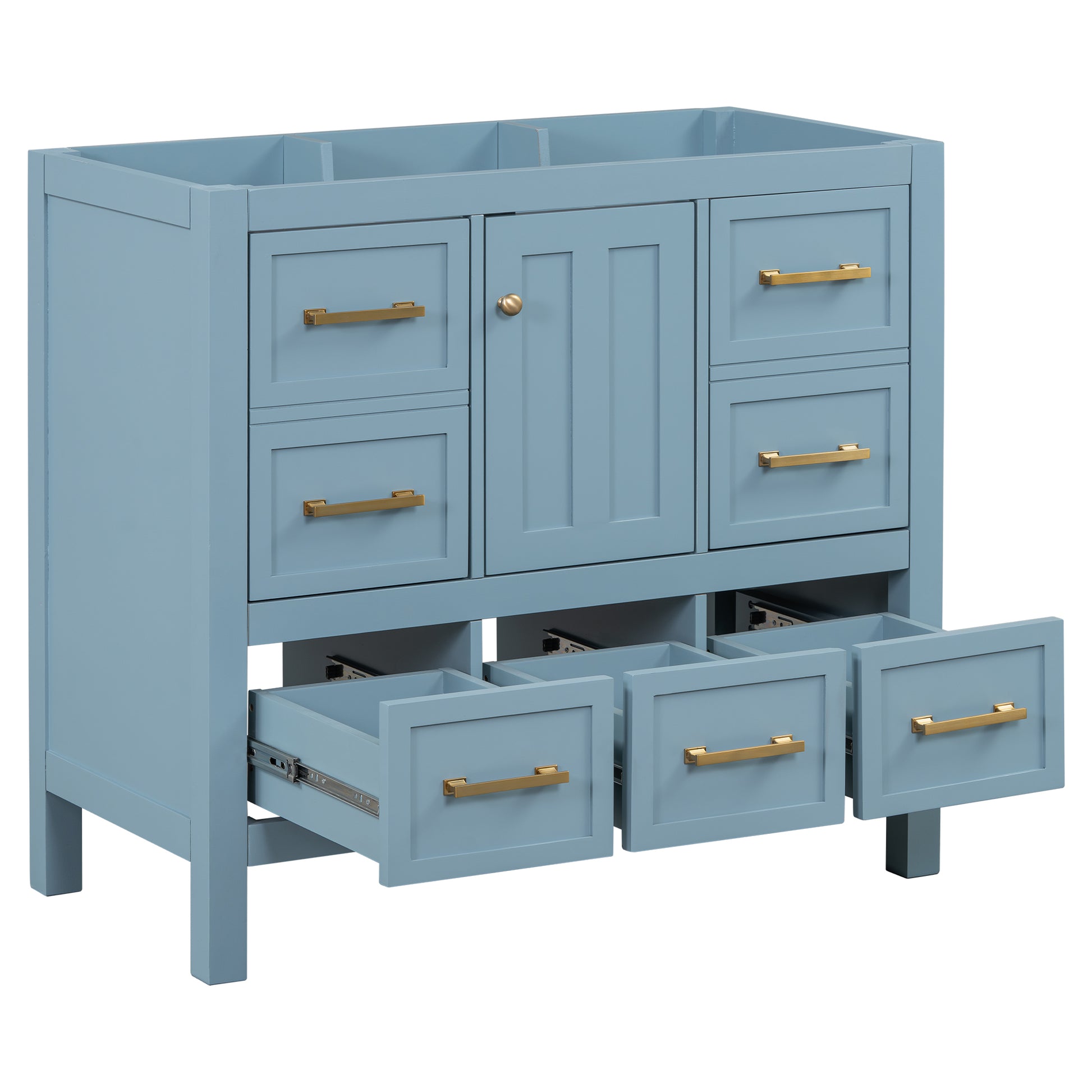 36'' Bathroom Vanity Without Sink, Solid Wood Frame Bathroom Storage Cabinet, Freestanding Vanity With 5 Drawers& Soft Closing Doors Not Include Basin Sink Blue Bathroom Solid Wood Mdf