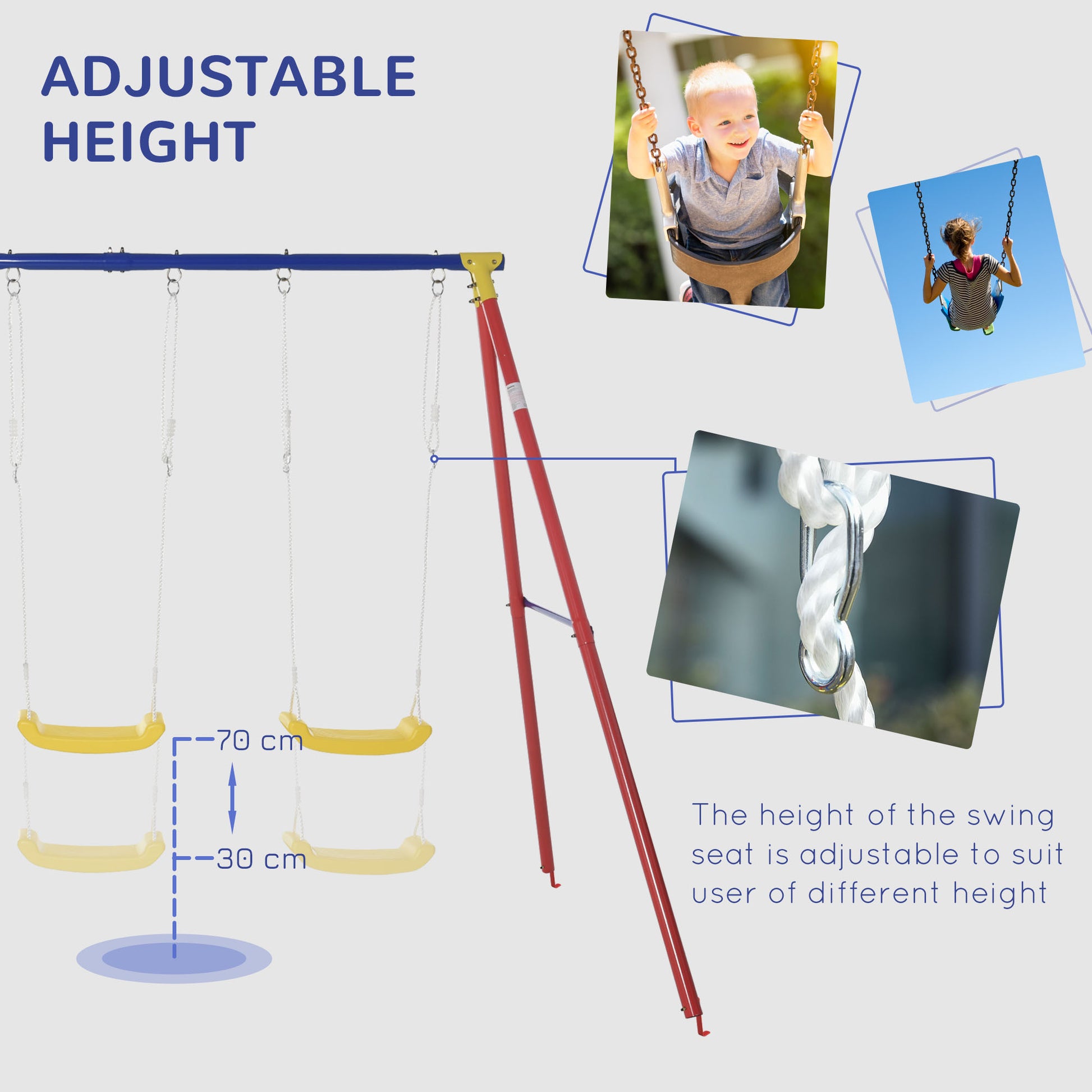 Outsunny Metal Swing Set With Glider, Two Swing Seats And Adjustable Height, Outdoor Heavy Duty A Frame Suitable For Playground, Backyard, Multi Color Multicolor Metal