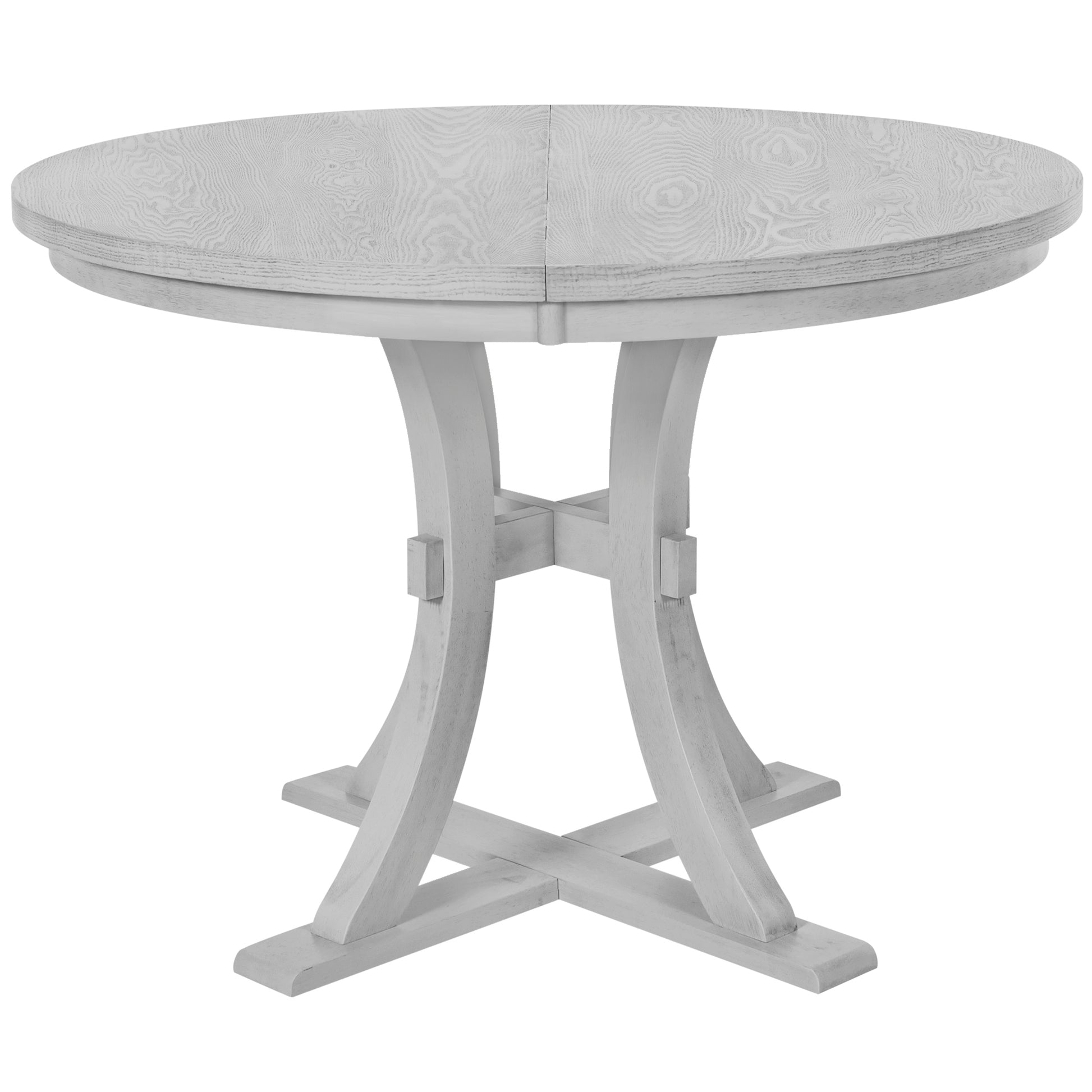 5 Piece Rustic Round Pedestal Extendable Dining Table Set With 15.7" Removable Leaf And Simple Dining Chirs For Small Places, Gray Gray Wood Dining Room Extendable Rubberwood Oval Dining Table With Chair Wood Wood Gray Seats 4 Removable Leaf Farmhouse