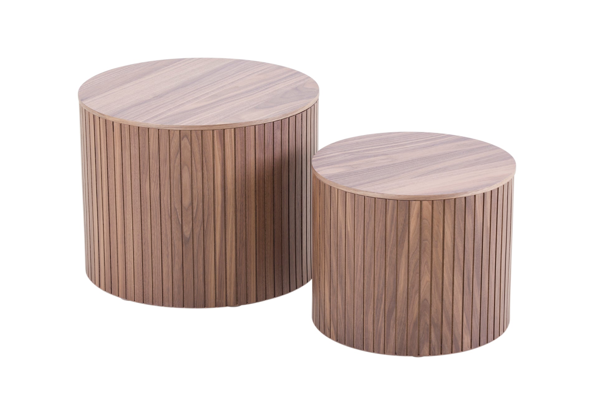 Mdf Nested Table Set 2 Pieces, Handcrafted Round Coffee Table In Living Lounge Area, Walnut Color Walnut Round Round Mdf