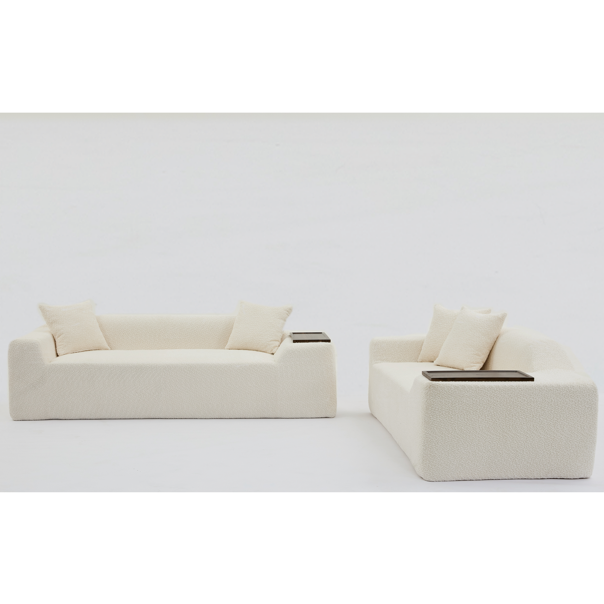 Arrived 2 Piece Boucle Cloud Sofa Set, Upholstered Sofa Set, Modern 3 Seater And 2 Seater Sofa With Mdf End Table For Living Room ,Apartment,3 2 Couch,Boucle,Beige Beige Polyester Primary Living Space Soft Tight Back Modern Square Arms Foam Upholstered 5