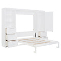 Queen Size Murphy Bed Wall Bed With Closet ,Drawers And Shelves,White Queen White Mdf Lvl