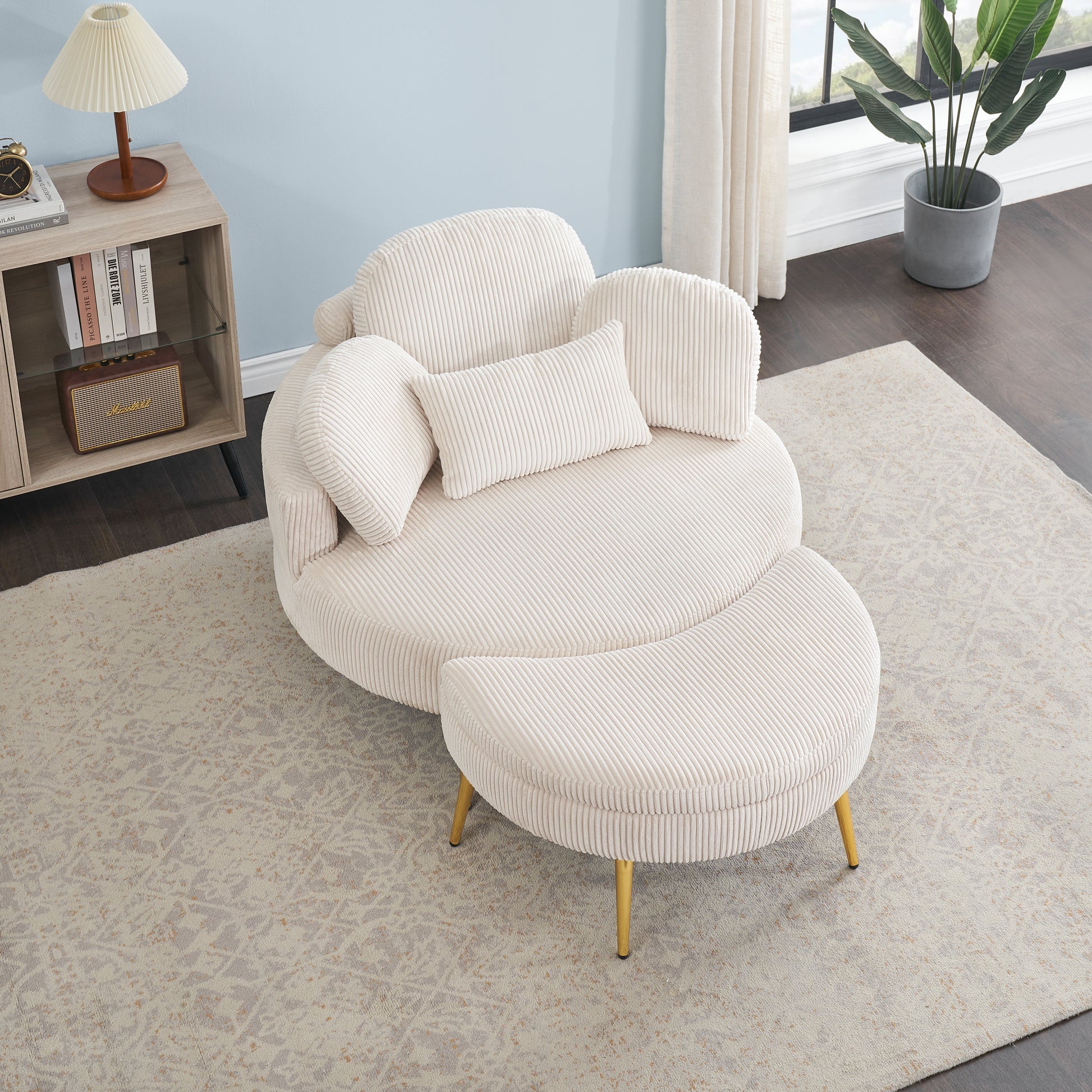 3206Beigecomfortable Seating Suitable For Small Apartment Bedroom Space Balcony Small Sofa Bed Lazy Small Sofa Sofa With Small Coffee Table Lunch Break Leisure Afternoon Tea Ti Beige Corduroy 1 Seat