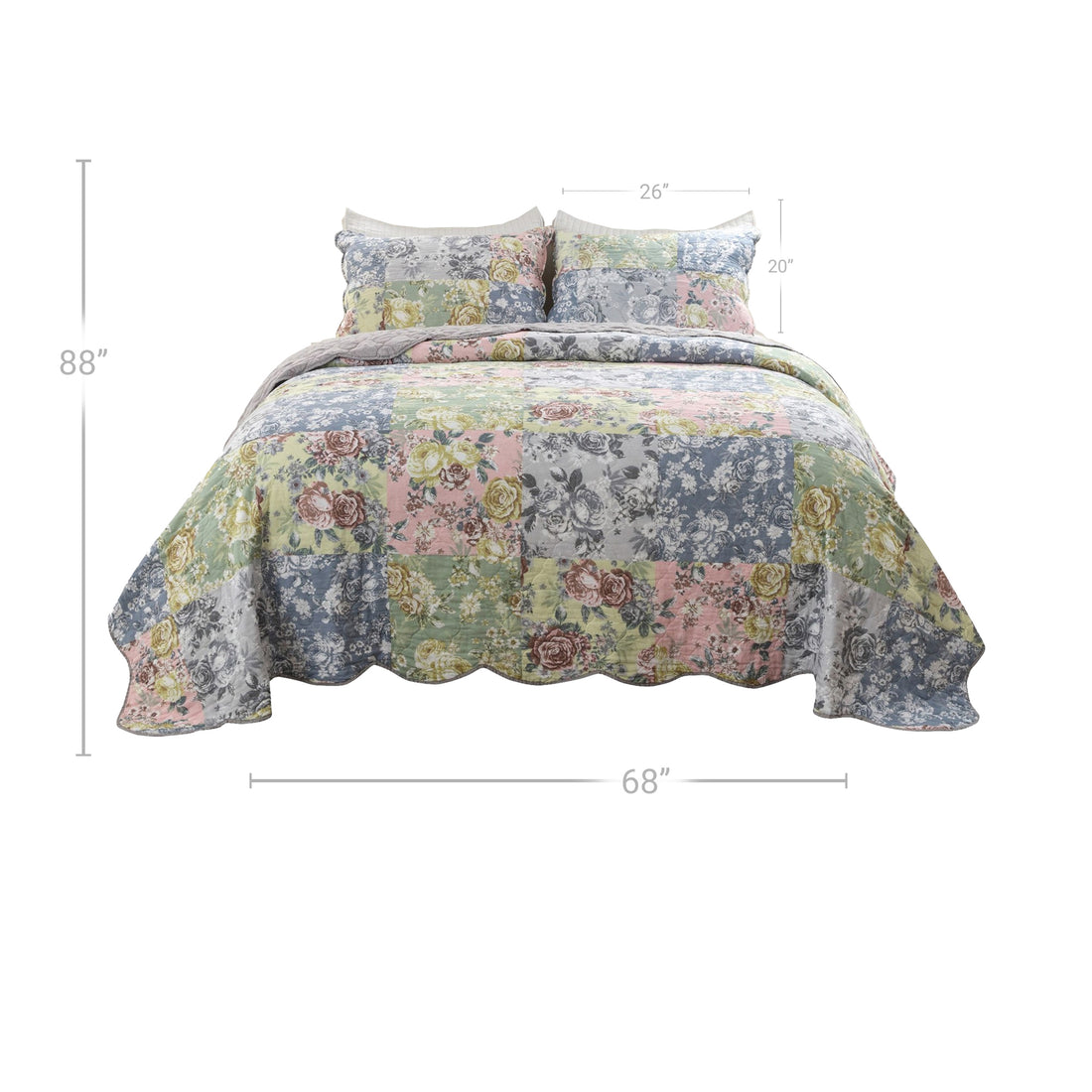 Eni 2 Piece Twin Xl Cotton Quilt Set, Pastel Blue Flowers, Soped Edges Twin Xl Multicolor Microfiber