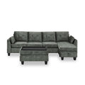 Sectional 3 Seaters Sofa ,Double Sided Multi Functional Footstool, Storage Matnon Slip Leg, Two Pillows, Velvet, Light Grey Light Grey Velvet 3 Seat