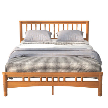 Queen Size Elegant Style Wooden Platform Bed Frame With Headboard,No Need Box Spring,Easy Assembly Queen Oak Rubber Wood