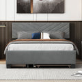 Queen Size Upholstered Platform Bed With Twill Headboard, Pullout Bed And Two Drawers, Flannel,Gray Queen Gray Mdf Lvl