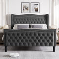 Lift Up Velvet Gray Queen Size Bed Box Spring Not Required Queen Gray Wood Light Brown Bedroom American Design Poplar Slat Beds Foam Velvet Upholstered
