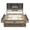 Queen Size Platform Bed With Storage Headboard And 8 Drawers, Gray Box Spring Not Required Queen Gray Wood Bedroom Bed Frame Solid Wood Mdf