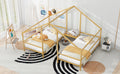 Metal Double Twin Size Triangular House Beds With Built In Table, Gold Box Spring Not Required Twin Gold Metal Metal