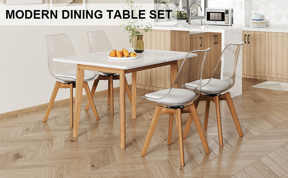 White Stone Burning Tabletop With Rubber Wooden Legs, Foldable Computer Desk, Foldable Office Desk,4 Modern Chairs Can Rotate 360 Degrees,The Seat Cushion Is Made Of Pu Material. Zd 1545Sc 003 White Sintered Stone