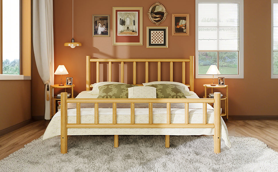 Farmhouse Log Bed Frame King Rustic Style Pure Solid Pine Cylinder Construction Bed Fits Mattresses And Box Springs, Natural Finish King Natural Pine