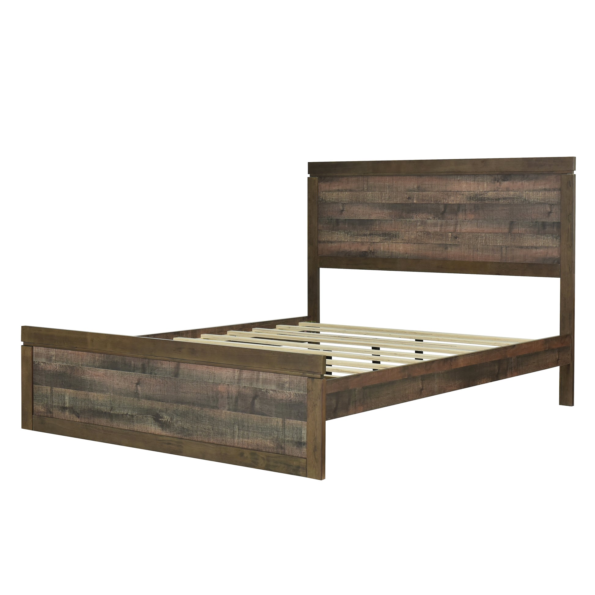 3 Pieces Vintage Farmhouse Style Full Size Platform Bed With 10 Wooden Slats Support 2 Nightstands, No Box Spring Needed, Rustic Brown Box Spring Not Required Full Rustic Brown Wood 3 Piece Set Bedroom Traditional Plywood