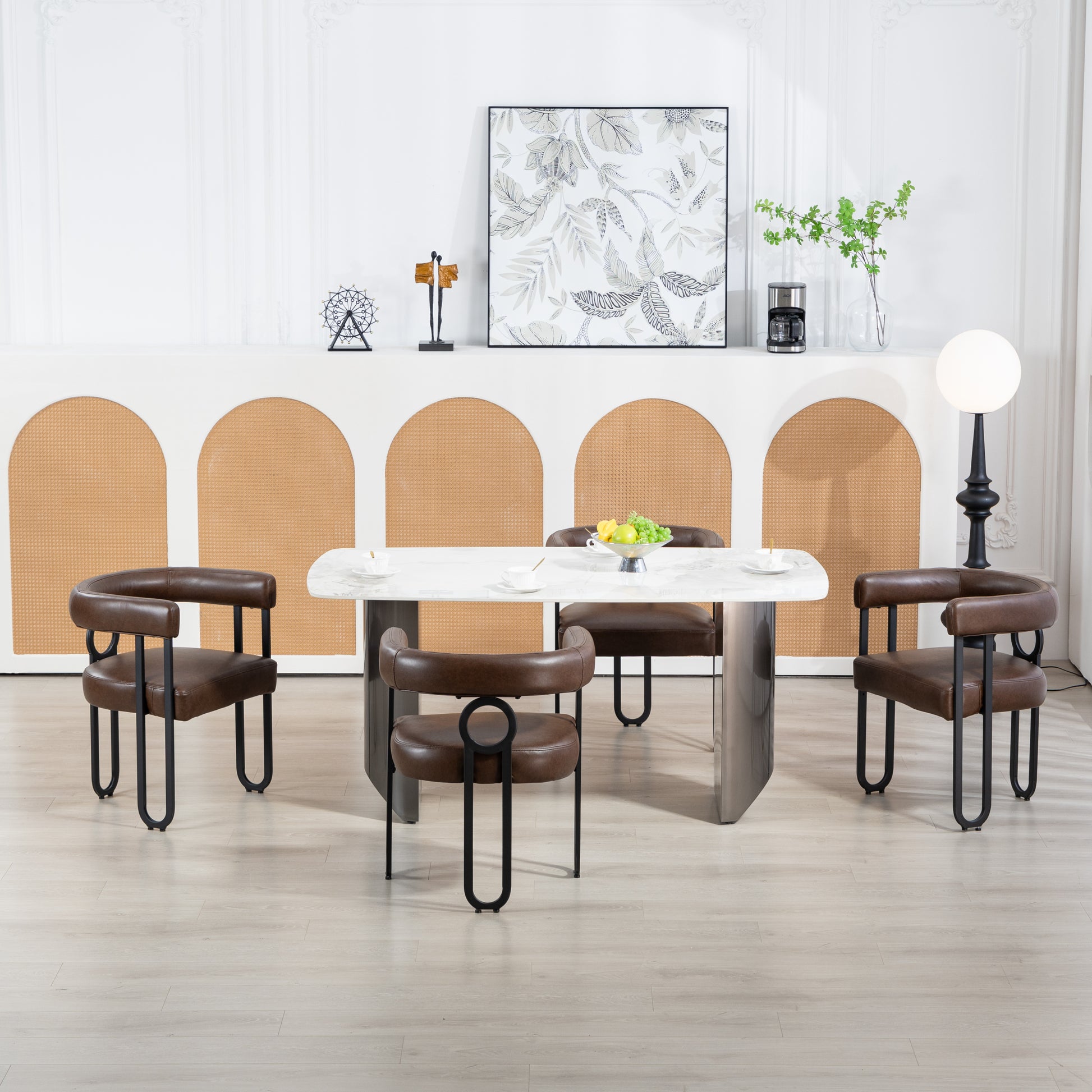 Coolmore Contemporary Designed Pu Fabric Upholstered Accent Dining Chair Barrel Side Chairs Kitchen Armchair For Living Room Set Of 2 Dark Brown Pu Dark Brown Dining Room Foam Pu Leather