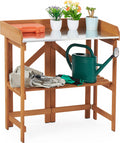Folding Potting Bench Outdoor Solid Wood Foldable Garden Workbench Station For Planting Horticulture With Shelves Reddish Brown Solid Wood