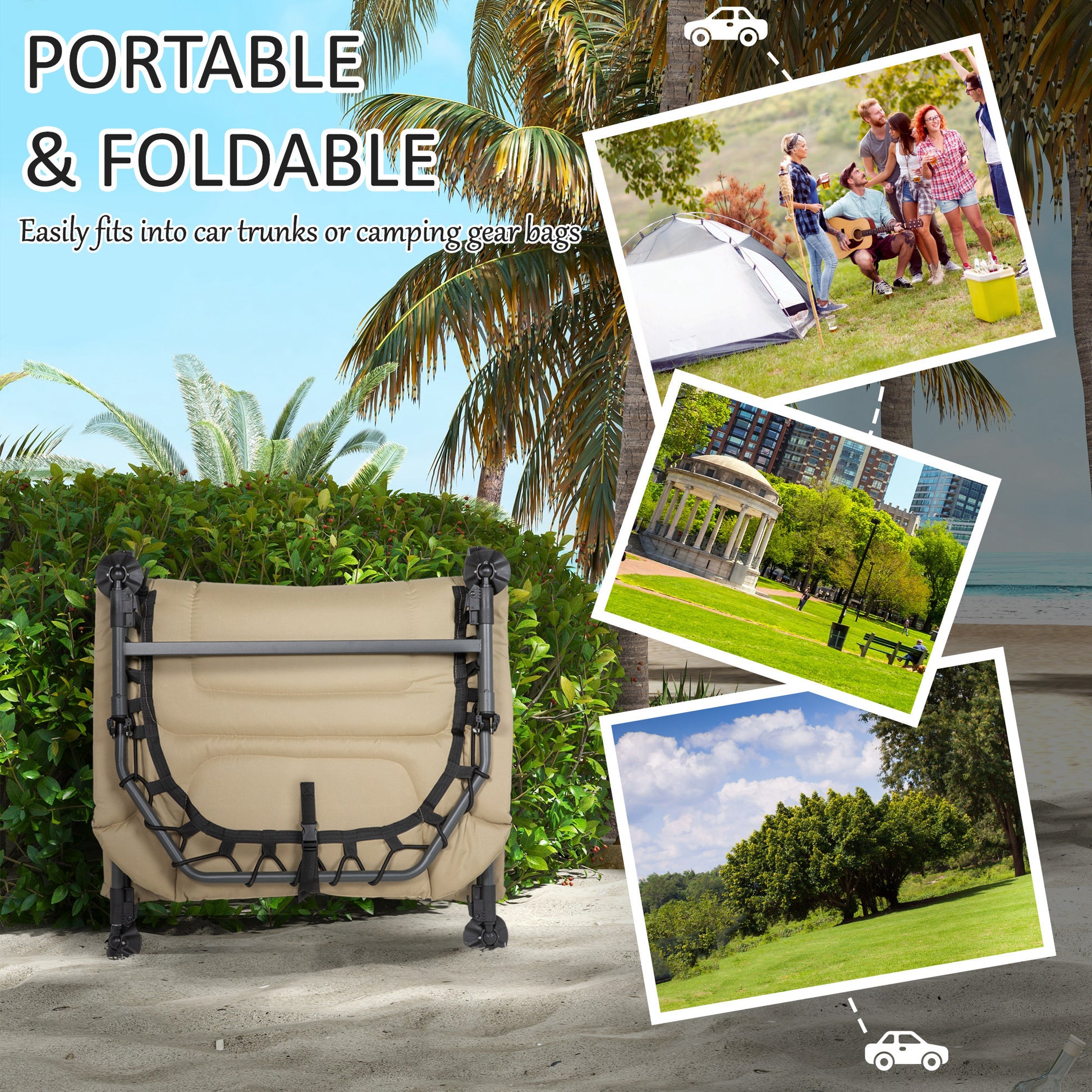 Outsunny Camping Cot For Adults, Folding Bed With Soft Padded Cushions & Headrest, 180 Adjustable Reclining Lounger, Heavy Duty And Portable With A 400 Lbs. Capacity, Cream White Cream White Oxford Fabric