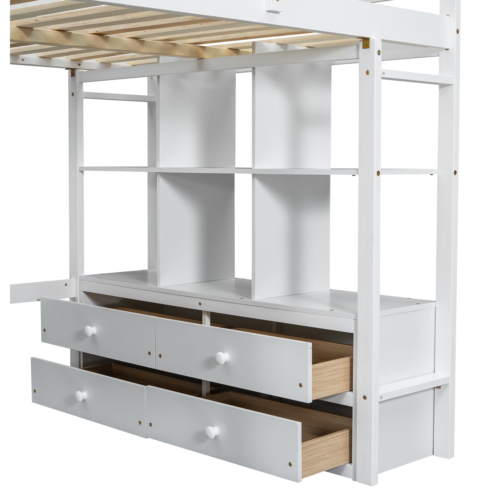 Full Size Loft Bed With Built In Desk With Two Drawers, And Storage Shelves And Drawers,White Old Sku:Gx000320Aak 1 Box Spring Not Required Full White Wood Bedroom Pine