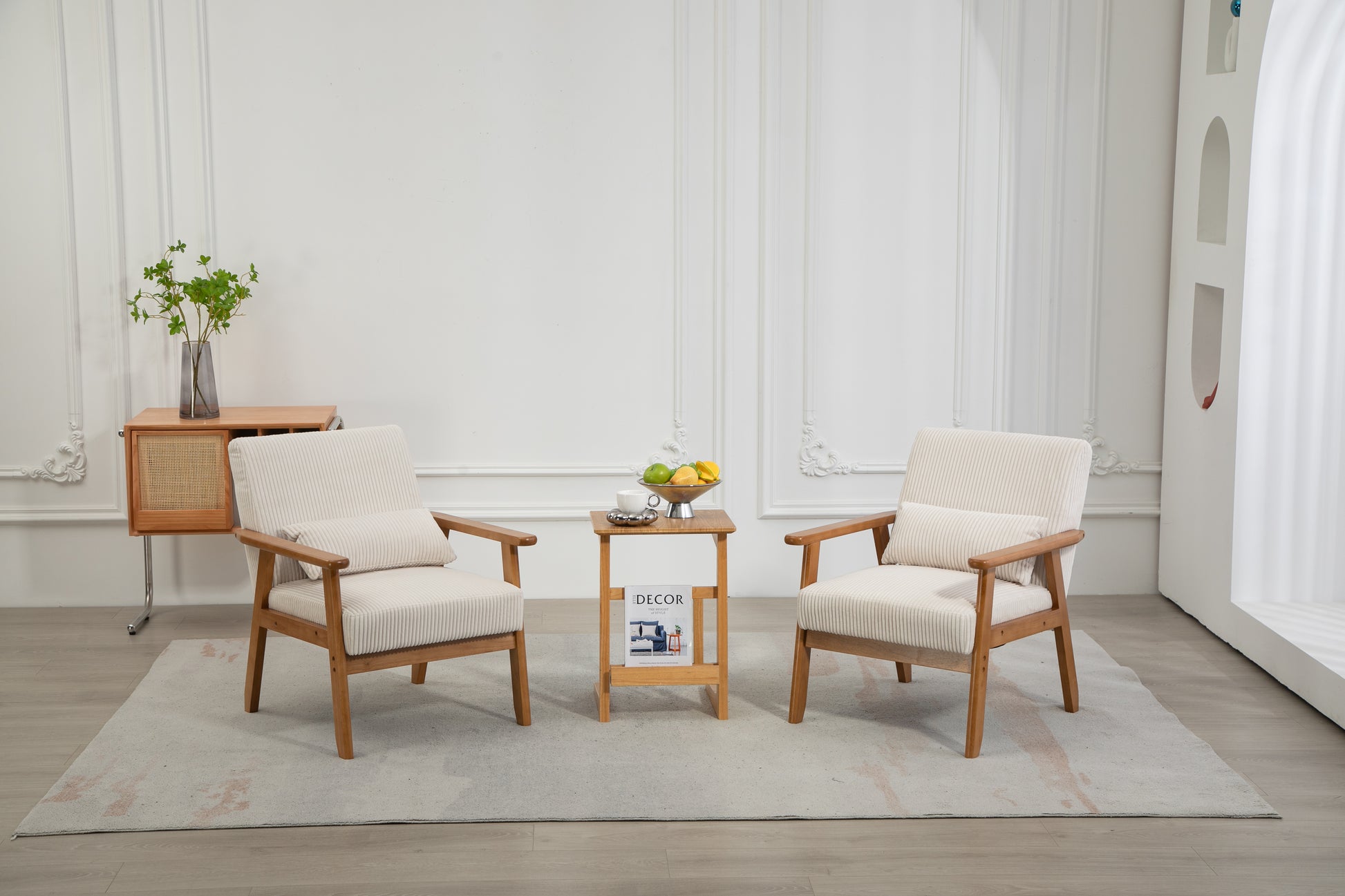 Leisure Chair With Solid Wood Armrest And Feet, Leisure Chair, Wood Frame, Velvet, Solid Rubber Wood Legs, Mid Century Modern Accent Chair, For Living Room Bedroom Studio Chair,Two Packs Beige Corduroy