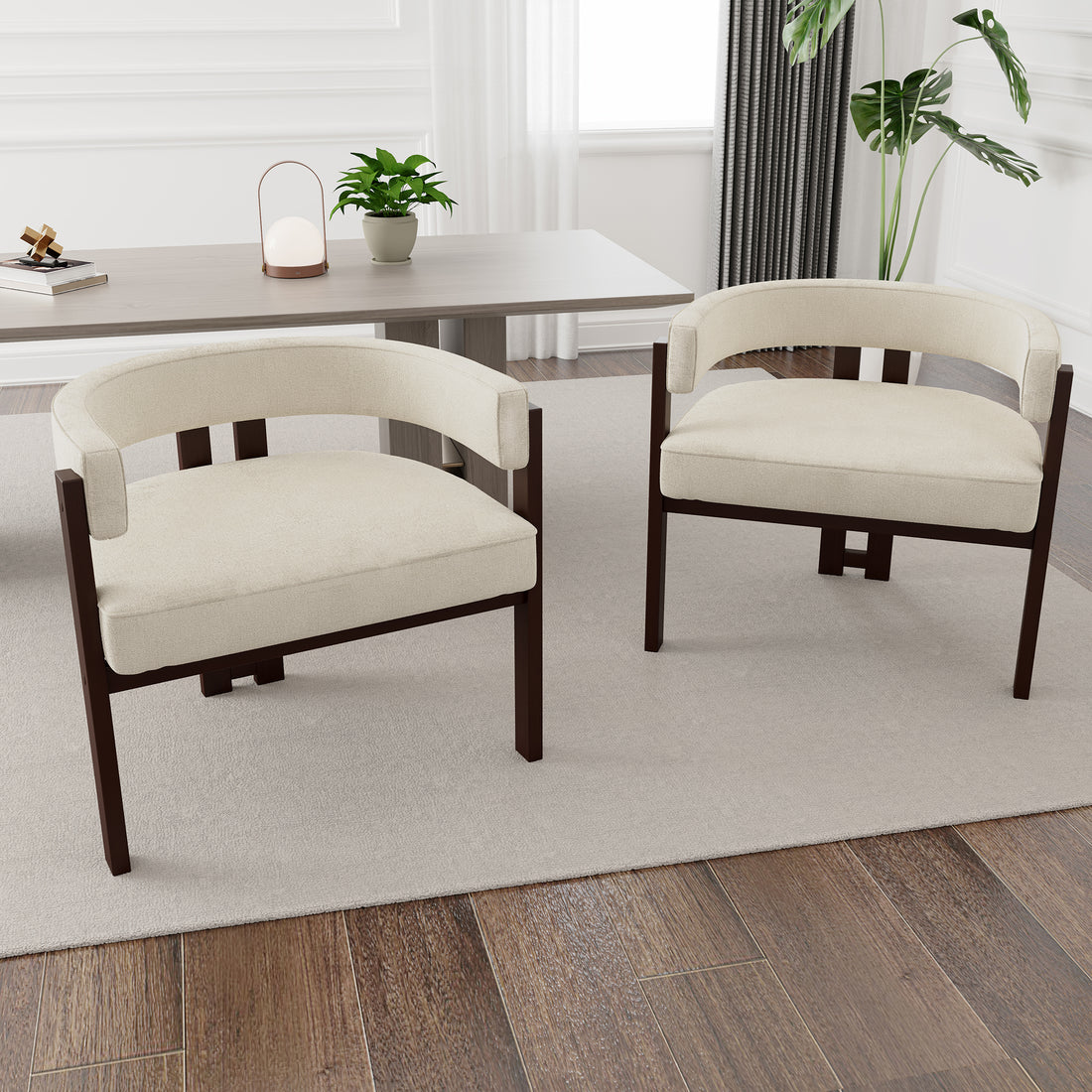 Coolmore Modern Accent Chair Teddy Upholstered Armchair With Open Back 3 Legs Barrel Dining Chair Comfy Side Chair For Living Room Bedroom Dining Room Set Of 2 Beige Beige Primary Living Space Foam