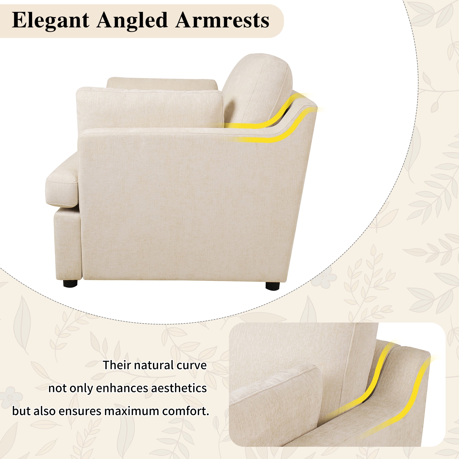 Mirod Oversized Accent Chair Comfortable Armrest Cushions, Versatile Neutral Style, Elegant Design, Durable Frame Beige Polyester