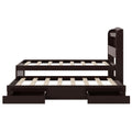 Twin Xl Size Platform Bed With Storage Led Headboard, Charging Station, Twin Size Trundle And 2 Drawers, Dark Brown Box Spring Not Required Twin Xl Dark Brown Wood Bedroom Bed Frame Solid Wood Mdf
