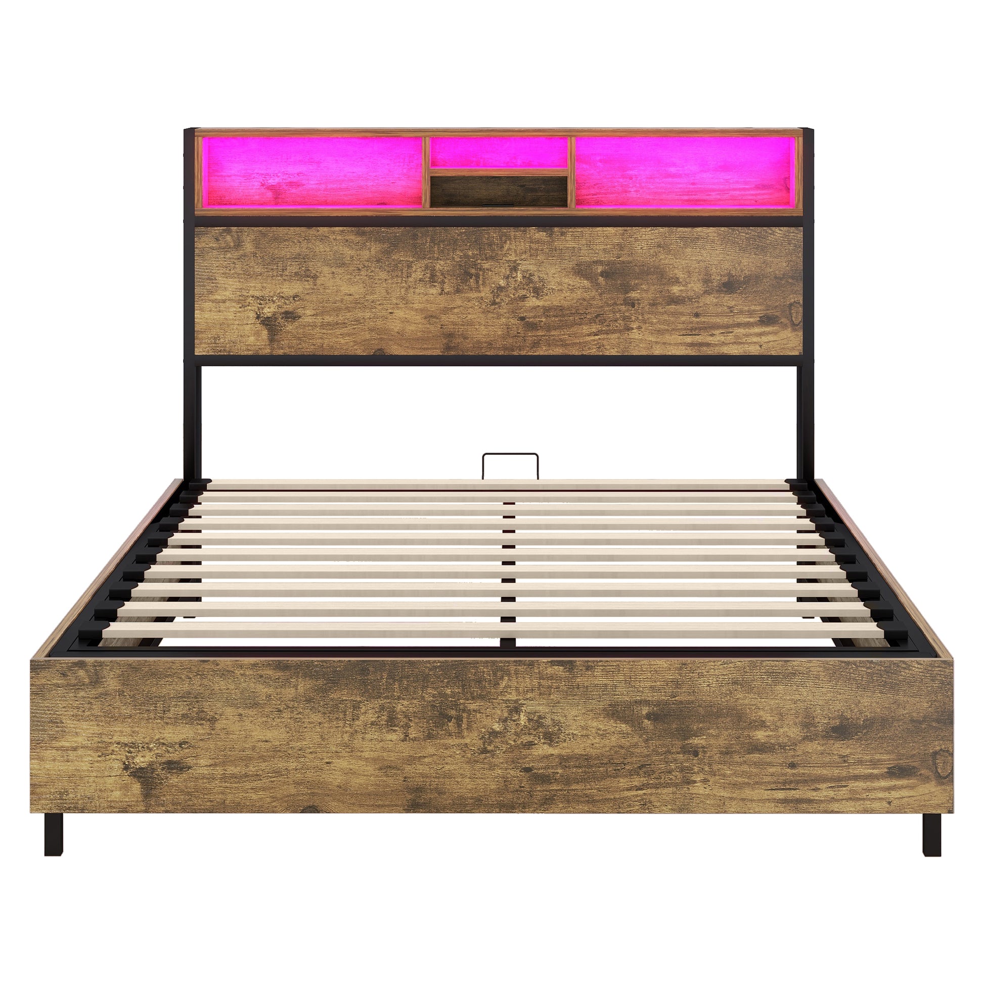 Metal Platform Bed With Underneath Storage, Led And Usb Ports, Full, Black Full Black Mdf Metal