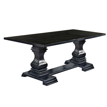 Transitional Style Dining Table With Trestle Base, Antique Black Black Solid Wood