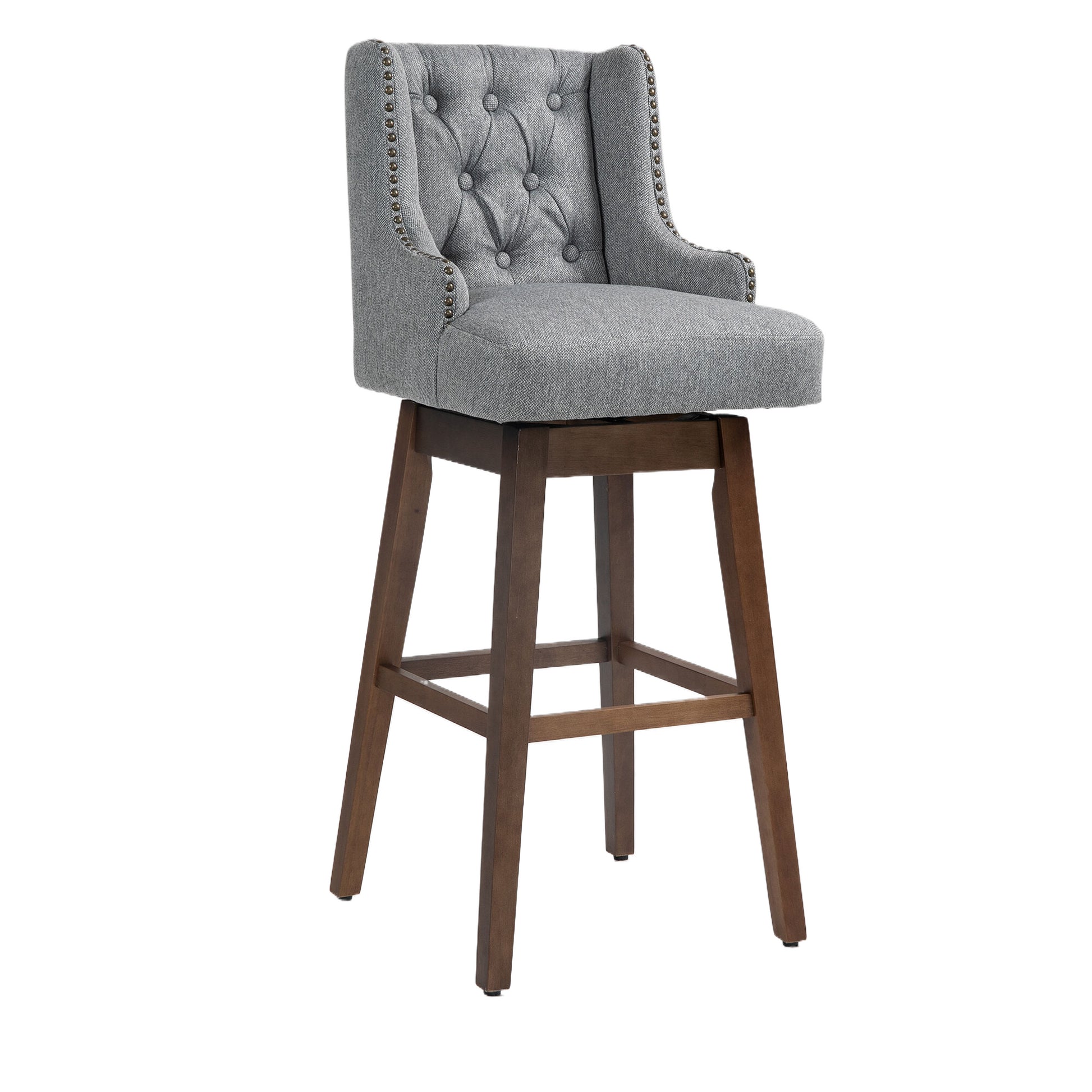 Coolmore Bar Stools Set Of 2 Counter Height Chairs With Footrest For Kitchen, Dining Room And 360 Degree Solid Wood Legs Swivel Bar Stools Set Of 2 Gary Linen Gray Foam Linen