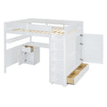 Full Size Wooden Loft Bed With Wardrobe, Desk, Drawers, Shelves, White Full White Plywood