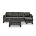 Sectional 3 Seaters Sofa ,Double Sided Multi Functional Footstool, Storage Matnon Slip Leg, Two Pillows, Velvet, Dark Grey Dark Grey Velvet 3 Seat
