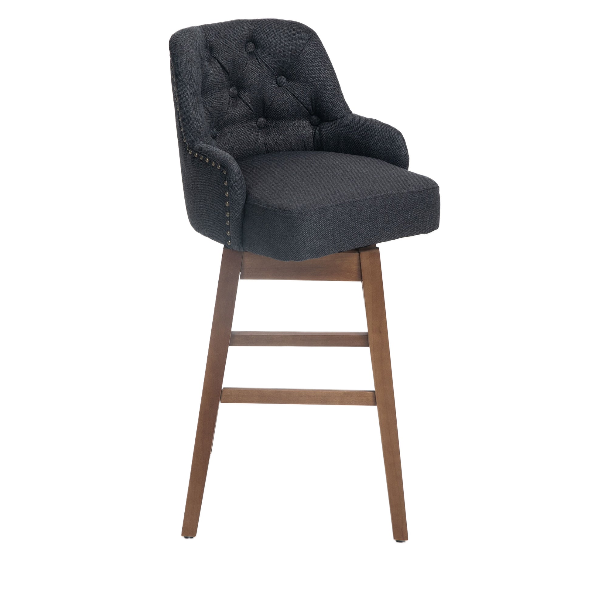 Coolmore Bar Stools Set Of 2 Counter Height Chairs With Footrest For Kitchen, Dining Room And 360 Degree Solid Wood Legs Swivel Bar Stools Set Of 2 Black Linen Black Foam Linen